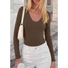 image:imagePRETTYGARDEN Bodysuits for Women 2026 Fall Long Sleeve Shirts V Neck Slim Fitted Basic Tees Going Out Tops Fashion ClothingBrown