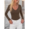 image:imagePRETTYGARDEN Bodysuits for Women 2026 Fall Long Sleeve Shirts V Neck Slim Fitted Basic Tees Going Out Tops Fashion ClothingBrown