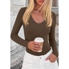 image:imagePRETTYGARDEN Bodysuits for Women 2026 Fall Long Sleeve Shirts V Neck Slim Fitted Basic Tees Going Out Tops Fashion ClothingBrown