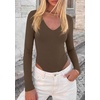 image:imagePRETTYGARDEN Bodysuits for Women 2026 Fall Long Sleeve Shirts V Neck Slim Fitted Basic Tees Going Out Tops Fashion ClothingBrown