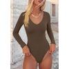 image:imagePRETTYGARDEN Bodysuits for Women 2026 Fall Long Sleeve Shirts V Neck Slim Fitted Basic Tees Going Out Tops Fashion ClothingBrown