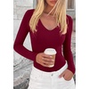 image:imagePRETTYGARDEN Bodysuits for Women 2026 Fall Long Sleeve Shirts V Neck Slim Fitted Basic Tees Going Out Tops Fashion ClothingBurgundy