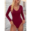 image:imagePRETTYGARDEN Bodysuits for Women 2026 Fall Long Sleeve Shirts V Neck Slim Fitted Basic Tees Going Out Tops Fashion ClothingBurgundy