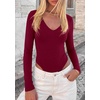 image:imagePRETTYGARDEN Bodysuits for Women 2026 Fall Long Sleeve Shirts V Neck Slim Fitted Basic Tees Going Out Tops Fashion ClothingBurgundy