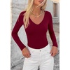image:imagePRETTYGARDEN Bodysuits for Women 2026 Fall Long Sleeve Shirts V Neck Slim Fitted Basic Tees Going Out Tops Fashion ClothingBurgundy