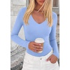 image:imagePRETTYGARDEN Bodysuits for Women 2026 Fall Long Sleeve Shirts V Neck Slim Fitted Basic Tees Going Out Tops Fashion ClothingLight Blue