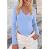 image:imagePRETTYGARDEN Bodysuits for Women 2026 Fall Long Sleeve Shirts V Neck Slim Fitted Basic Tees Going Out Tops Fashion ClothingLight Blue