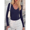 image:imagePRETTYGARDEN Bodysuits for Women 2026 Fall Long Sleeve Shirts V Neck Slim Fitted Basic Tees Going Out Tops Fashion ClothingNavy Blue