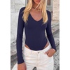 image:imagePRETTYGARDEN Bodysuits for Women 2026 Fall Long Sleeve Shirts V Neck Slim Fitted Basic Tees Going Out Tops Fashion ClothingNavy Blue