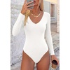 image:imagePRETTYGARDEN Bodysuits for Women 2026 Fall Long Sleeve Shirts V Neck Slim Fitted Basic Tees Going Out Tops Fashion ClothingWhite