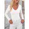 image:imagePRETTYGARDEN Bodysuits for Women 2026 Fall Long Sleeve Shirts V Neck Slim Fitted Basic Tees Going Out Tops Fashion ClothingWhite