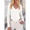 image:imagePRETTYGARDEN Bodysuits for Women 2026 Fall Long Sleeve Shirts V Neck Slim Fitted Basic Tees Going Out Tops Fashion ClothingWhite