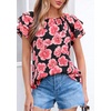 image:imagePRETTYGARDEN Boho Floral Tops for Women Summer Blouses Dressy Casual 2026 Spring Beach Vacation Ruffle Short Sleeve ShirtsBlack Pink Floral