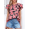 image:imagePRETTYGARDEN Boho Floral Tops for Women Summer Blouses Dressy Casual 2026 Spring Beach Vacation Ruffle Short Sleeve ShirtsBlack Pink Floral