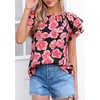 image:imagePRETTYGARDEN Boho Floral Tops for Women Summer Blouses Dressy Casual 2026 Spring Beach Vacation Ruffle Short Sleeve ShirtsBlack Pink Floral