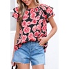 image:imagePRETTYGARDEN Boho Floral Tops for Women Summer Blouses Dressy Casual 2026 Spring Beach Vacation Ruffle Short Sleeve ShirtsBlack Pink Floral