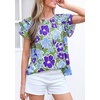image:imagePRETTYGARDEN Boho Floral Tops for Women Summer Blouses Dressy Casual 2026 Spring Beach Vacation Ruffle Short Sleeve ShirtsGreen Blue Floral