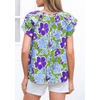 image:imagePRETTYGARDEN Boho Floral Tops for Women Summer Blouses Dressy Casual 2026 Spring Beach Vacation Ruffle Short Sleeve ShirtsGreen Blue Floral