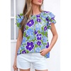 image:imagePRETTYGARDEN Boho Floral Tops for Women Summer Blouses Dressy Casual 2026 Spring Beach Vacation Ruffle Short Sleeve ShirtsGreen Blue Floral