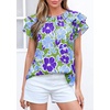 image:imagePRETTYGARDEN Boho Floral Tops for Women Summer Blouses Dressy Casual 2026 Spring Beach Vacation Ruffle Short Sleeve ShirtsGreen Blue Floral