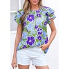 image:imagePRETTYGARDEN Boho Floral Tops for Women Summer Blouses Dressy Casual 2026 Spring Beach Vacation Ruffle Short Sleeve ShirtsGreen Blue Floral