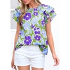 image:imagePRETTYGARDEN Boho Floral Tops for Women Summer Blouses Dressy Casual 2026 Spring Beach Vacation Ruffle Short Sleeve ShirtsGreen Blue Floral