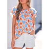 image:imagePRETTYGARDEN Boho Floral Tops for Women Summer Blouses Dressy Casual 2026 Spring Beach Vacation Ruffle Short Sleeve ShirtsLight Blue Pink Floral