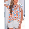 image:imagePRETTYGARDEN Boho Floral Tops for Women Summer Blouses Dressy Casual 2026 Spring Beach Vacation Ruffle Short Sleeve ShirtsLight Blue Pink Floral