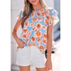 image:imagePRETTYGARDEN Boho Floral Tops for Women Summer Blouses Dressy Casual 2026 Spring Beach Vacation Ruffle Short Sleeve ShirtsLight Blue Pink Floral
