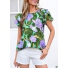 image:imagePRETTYGARDEN Boho Floral Tops for Women Summer Blouses Dressy Casual 2026 Spring Beach Vacation Ruffle Short Sleeve ShirtsPurple Floral
