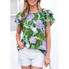 image:imagePRETTYGARDEN Boho Floral Tops for Women Summer Blouses Dressy Casual 2026 Spring Beach Vacation Ruffle Short Sleeve ShirtsPurple Floral