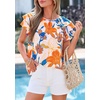 image:imagePRETTYGARDEN Boho Floral Tops for Women Summer Blouses Dressy Casual 2026 Spring Beach Vacation Ruffle Short Sleeve ShirtsWhite Orange Red Floral