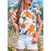 image:imagePRETTYGARDEN Boho Floral Tops for Women Summer Blouses Dressy Casual 2026 Spring Beach Vacation Ruffle Short Sleeve ShirtsWhite Orange Red Floral