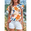 image:imagePRETTYGARDEN Boho Floral Tops for Women Summer Blouses Dressy Casual 2026 Spring Beach Vacation Ruffle Short Sleeve ShirtsWhite Orange Red Floral