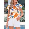 image:imagePRETTYGARDEN Boho Floral Tops for Women Summer Blouses Dressy Casual 2026 Spring Beach Vacation Ruffle Short Sleeve ShirtsWhite Orange Red Floral