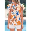 image:imagePRETTYGARDEN Boho Floral Tops for Women Summer Blouses Dressy Casual 2026 Spring Beach Vacation Ruffle Short Sleeve ShirtsWhite Orange Red Floral