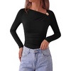 image:imagePRETTYGARDEN Long Sleeve Shirts for Women 2026 Ruched Knit Asymmetrical Tight Fitted Going Out Tops Y2k Fall ClothesBlack