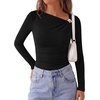 image:imagePRETTYGARDEN Long Sleeve Shirts for Women 2026 Ruched Knit Asymmetrical Tight Fitted Going Out Tops Y2k Fall ClothesBlack