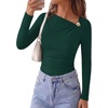 image:imagePRETTYGARDEN Long Sleeve Shirts for Women 2026 Ruched Knit Asymmetrical Tight Fitted Going Out Tops Y2k Fall ClothesDark Green