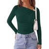 image:imagePRETTYGARDEN Long Sleeve Shirts for Women 2026 Ruched Knit Asymmetrical Tight Fitted Going Out Tops Y2k Fall ClothesDark Green