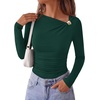 image:imagePRETTYGARDEN Long Sleeve Shirts for Women 2026 Ruched Knit Asymmetrical Tight Fitted Going Out Tops Y2k Fall ClothesDark Green