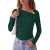 image:imagePRETTYGARDEN Long Sleeve Shirts for Women 2026 Ruched Knit Asymmetrical Tight Fitted Going Out Tops Y2k Fall ClothesDark Green