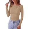 image:imagePRETTYGARDEN Long Sleeve Shirts for Women 2026 Ruched Knit Asymmetrical Tight Fitted Going Out Tops Y2k Fall ClothesKhaki