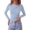 image:imagePRETTYGARDEN Long Sleeve Shirts for Women 2026 Ruched Knit Asymmetrical Tight Fitted Going Out Tops Y2k Fall ClothesLight Blue