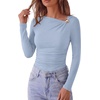 image:imagePRETTYGARDEN Long Sleeve Shirts for Women 2026 Ruched Knit Asymmetrical Tight Fitted Going Out Tops Y2k Fall ClothesLight Blue