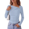 image:imagePRETTYGARDEN Long Sleeve Shirts for Women 2026 Ruched Knit Asymmetrical Tight Fitted Going Out Tops Y2k Fall ClothesLight Blue