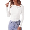 image:imagePRETTYGARDEN Long Sleeve Shirts for Women 2026 Ruched Knit Asymmetrical Tight Fitted Going Out Tops Y2k Fall ClothesWhite