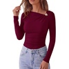 image:imagePRETTYGARDEN Long Sleeve Shirts for Women 2026 Ruched Knit Asymmetrical Tight Fitted Going Out Tops Y2k Fall ClothesWine Red