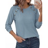 image:imagePRETTYGARDEN Long Sleeve Shirts for Women Waffle Knit Tops Fall Fashion 2026 Dressy Casual Loose Tunic Blouse Winter ClothingDusty Blue