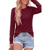 image:imagePRETTYGARDEN Long Sleeve Tshirts Shirts for Women Clothing Fall Fashion 2026 Basic Cotton Tees Casual Blouses Winter TopsBurgundy